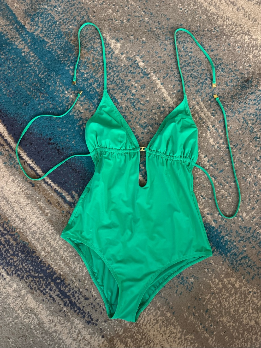 Tory Burch Emerald Green One-Piece Swimsuit with Tie Straps